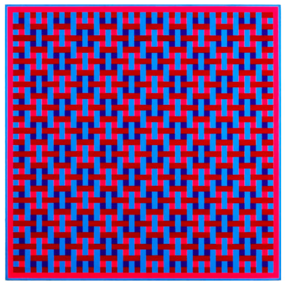 Ernst Benkert, Overlap No. 3  (Crimson and Blue), 1966, acrílico sobre tabla, 61 x 61 cm.